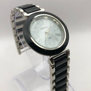 Strada Women’s Watch Black Silver Tone with White Face (New Battery) Beautiful